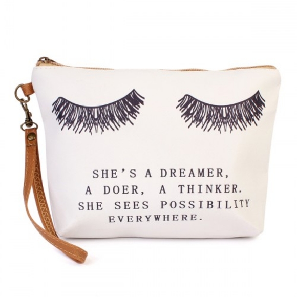 Beige Wristlet /Graphic Makeup Bag w/Tan S… - Picture 1 of 2